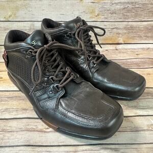 Impulse Mens Brown Leather Square Toe Casual Lace Up Ankle Boots 10.5M